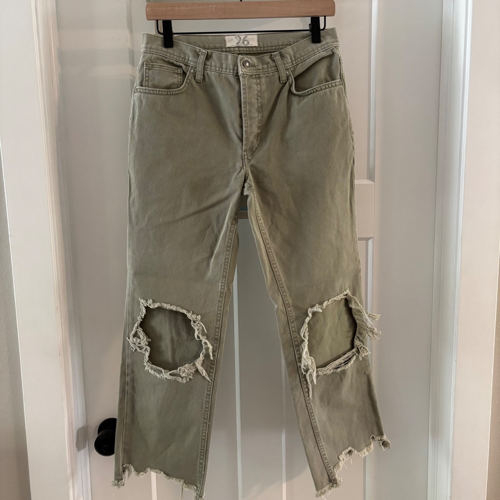 Free People‎ Maggie Mid-Rise Straight-Leg Ankle Jeans Washed Moss Sage Green 26